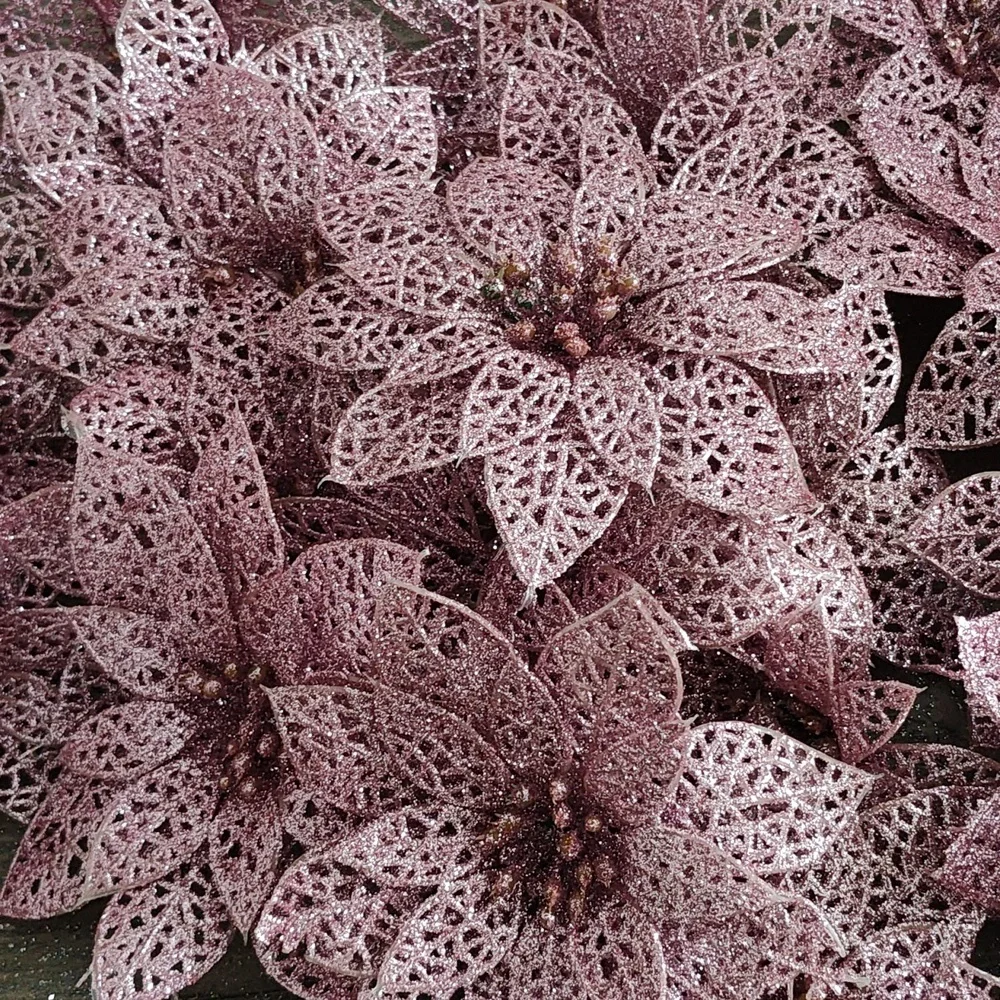 New Christmas Pink Glitter Flower SET